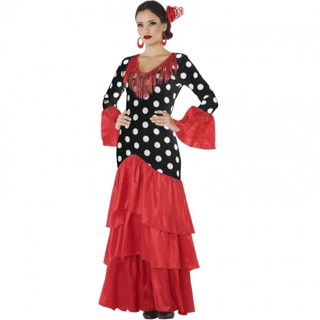 ▷ Disfraz Flamenca lunares blancos para Mujer