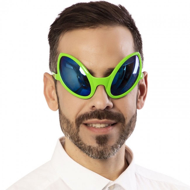 Juego de gafas de sol y antenas marcianas plateadas con diseño de alienígena