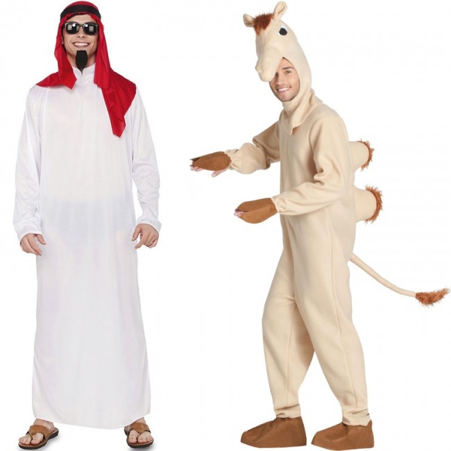 Disfraz de pareja Jeque Árabe y Camello para adulto