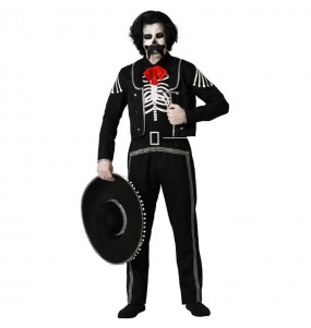 Disfraz de Esqueleto Mexicano oscuro para hombre
