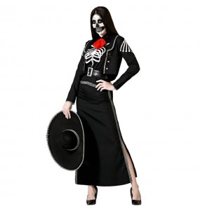 Disfraz de Esqueleto Mexicano oscuro para mujer