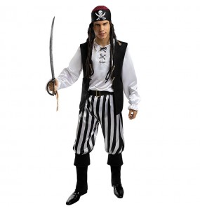 Disfraz de Pirata a rayas Black&White Collection para hombre